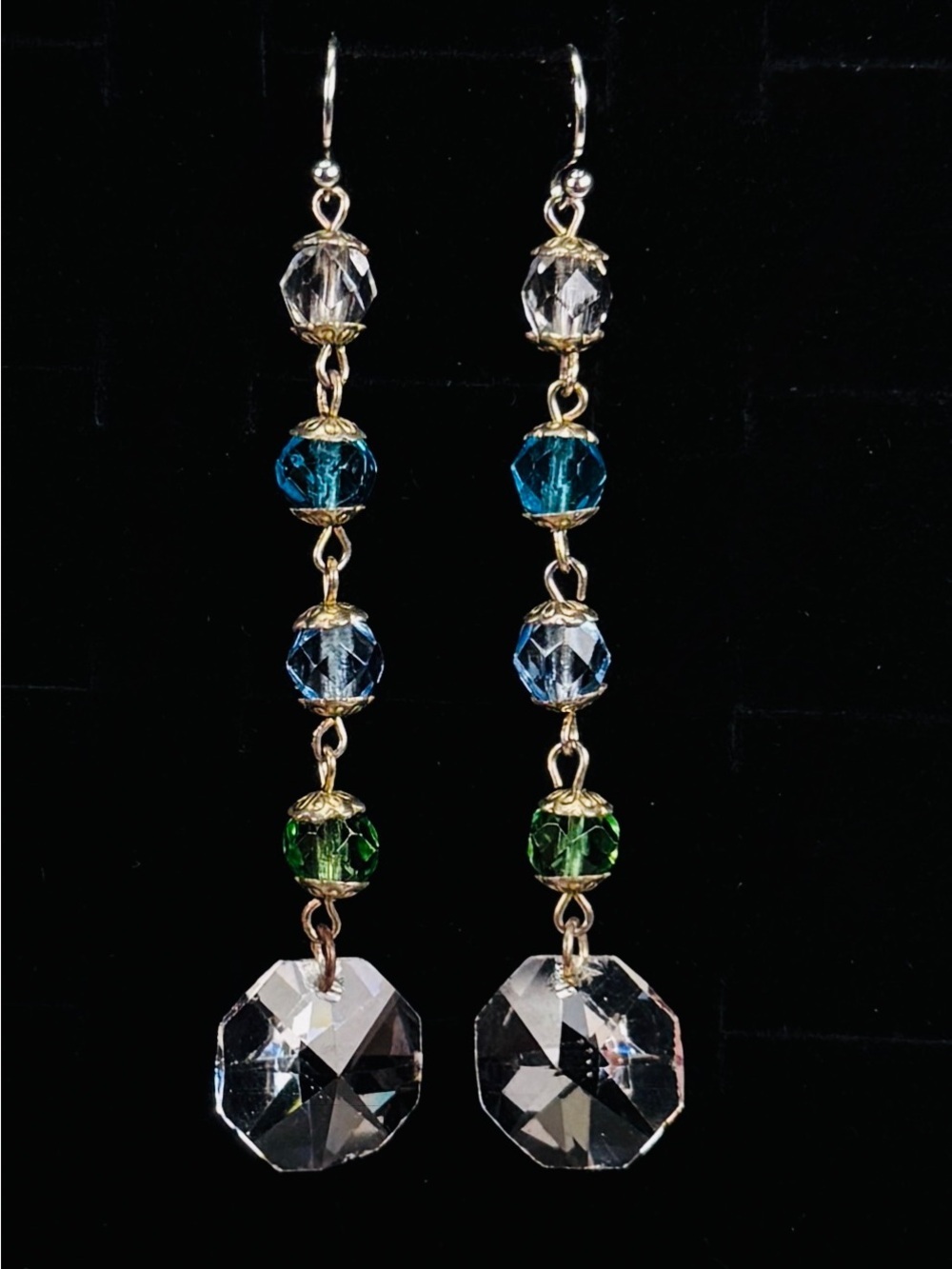 Elegant Silvertone multicolored Crystal Drop pierced Earrings